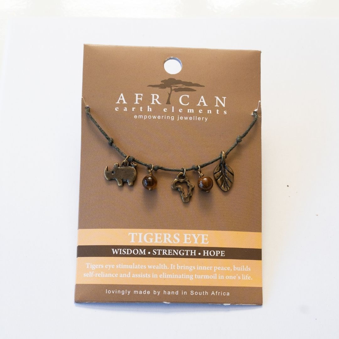 AFRICAN EARTH ELEMENTS TIGERS EYE CHARM NECKLACE