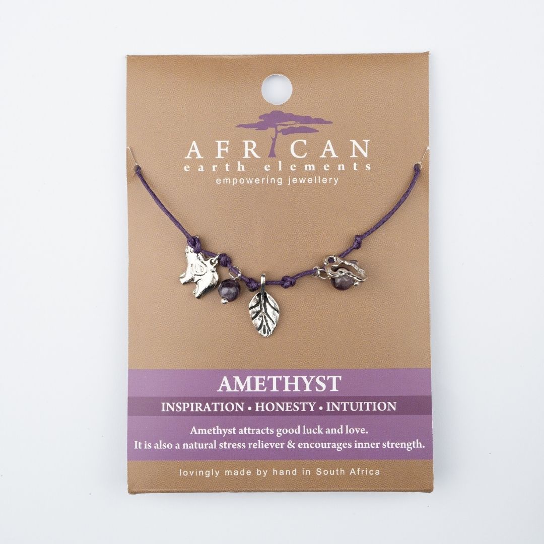 AFRICAN EARTH ELEMENTS AMETHYST CHARM NECKLACE