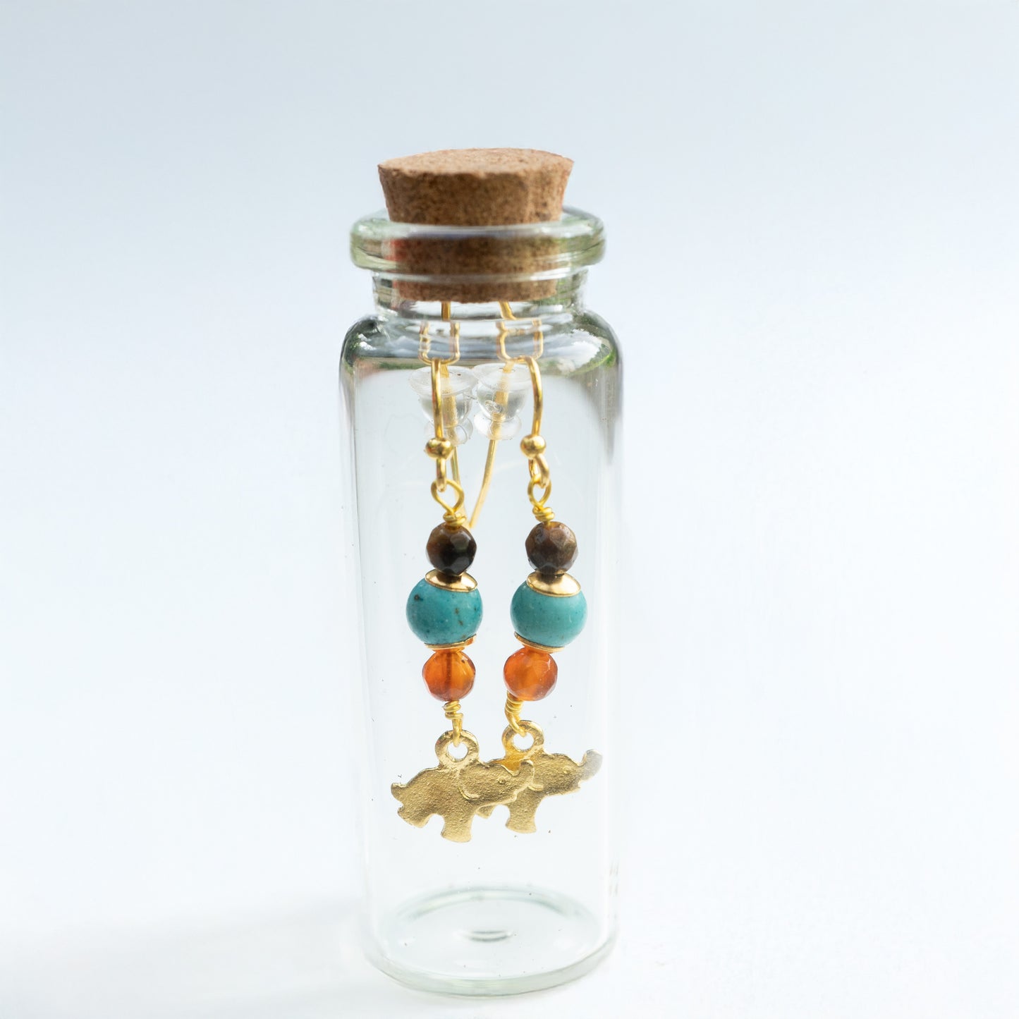 BOTTLED TURQUOISE TIGERS EYE CARNELIAN ELEPHANT - GOLD