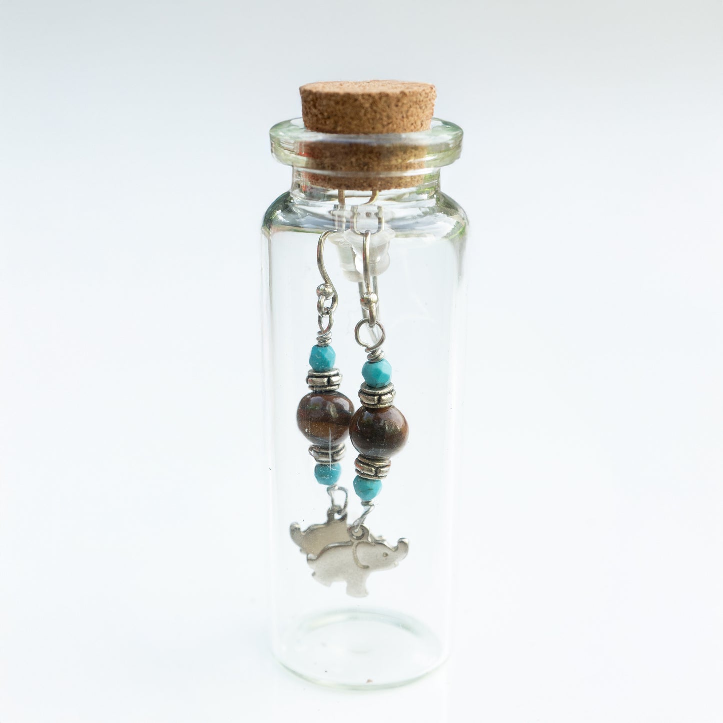 BOTTLED TIGERS EYE TURQUOISE ELEPHANT - SILVER
