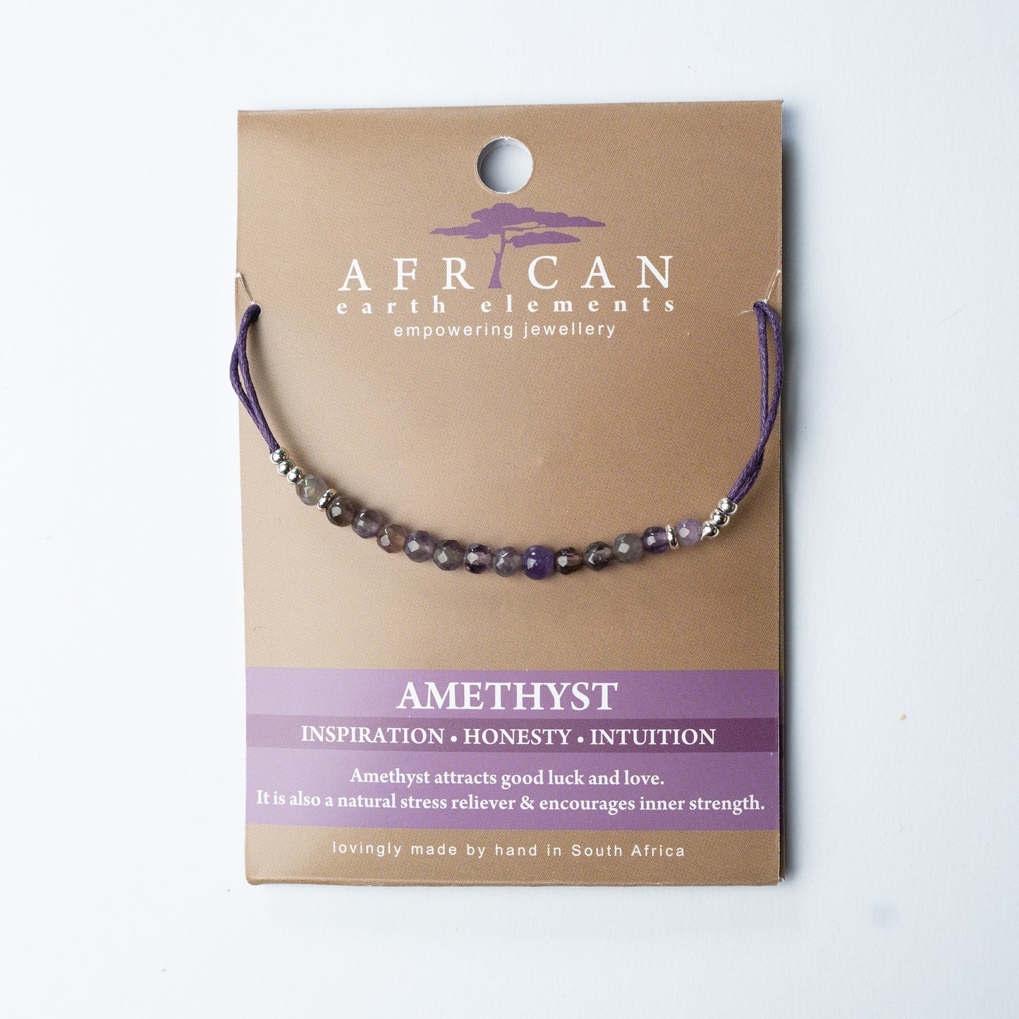 AFRICAN EARTH ELEMENTS AMETHYST COTTON NECKLACE