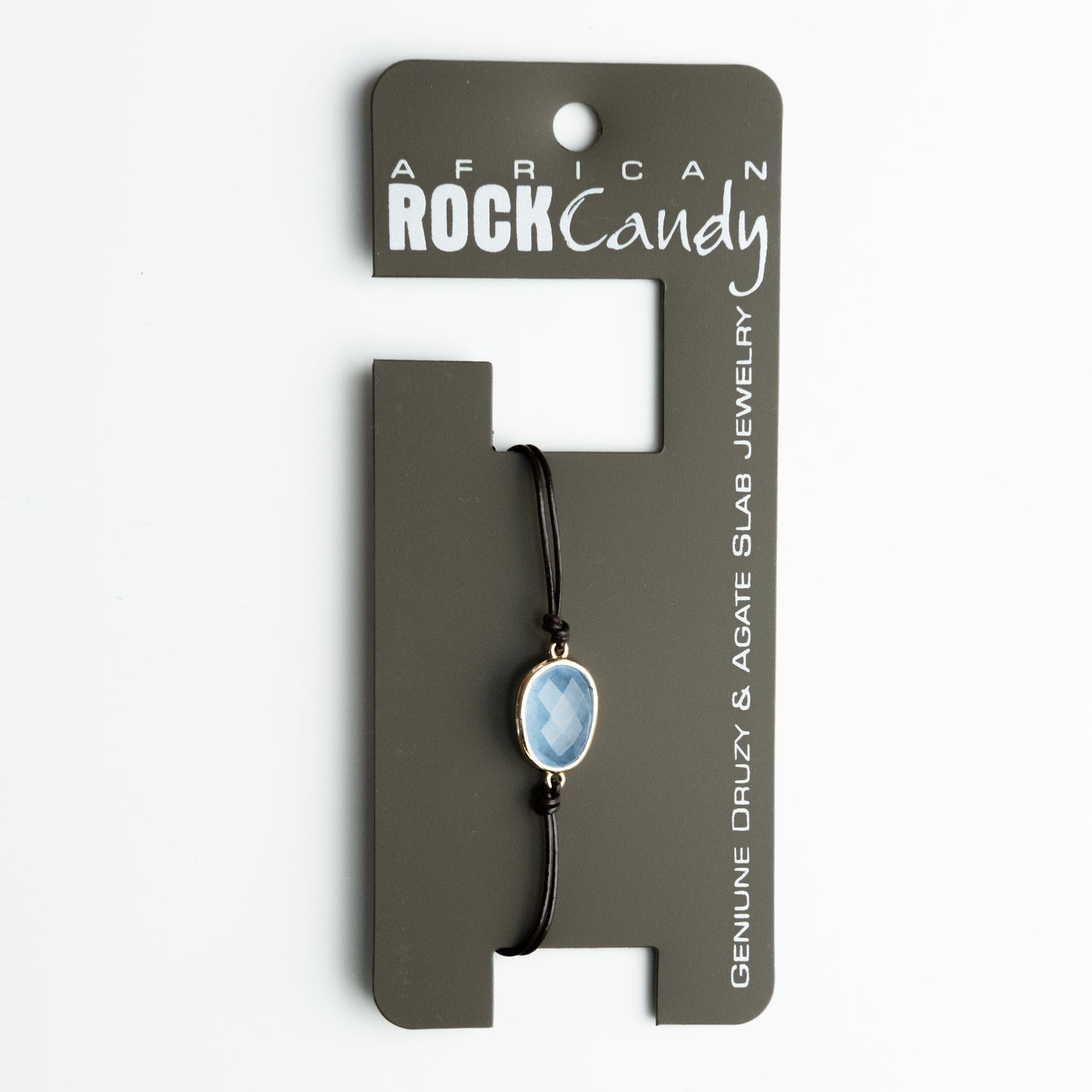 African Rock Candy Blue Agate Leather Bracelet