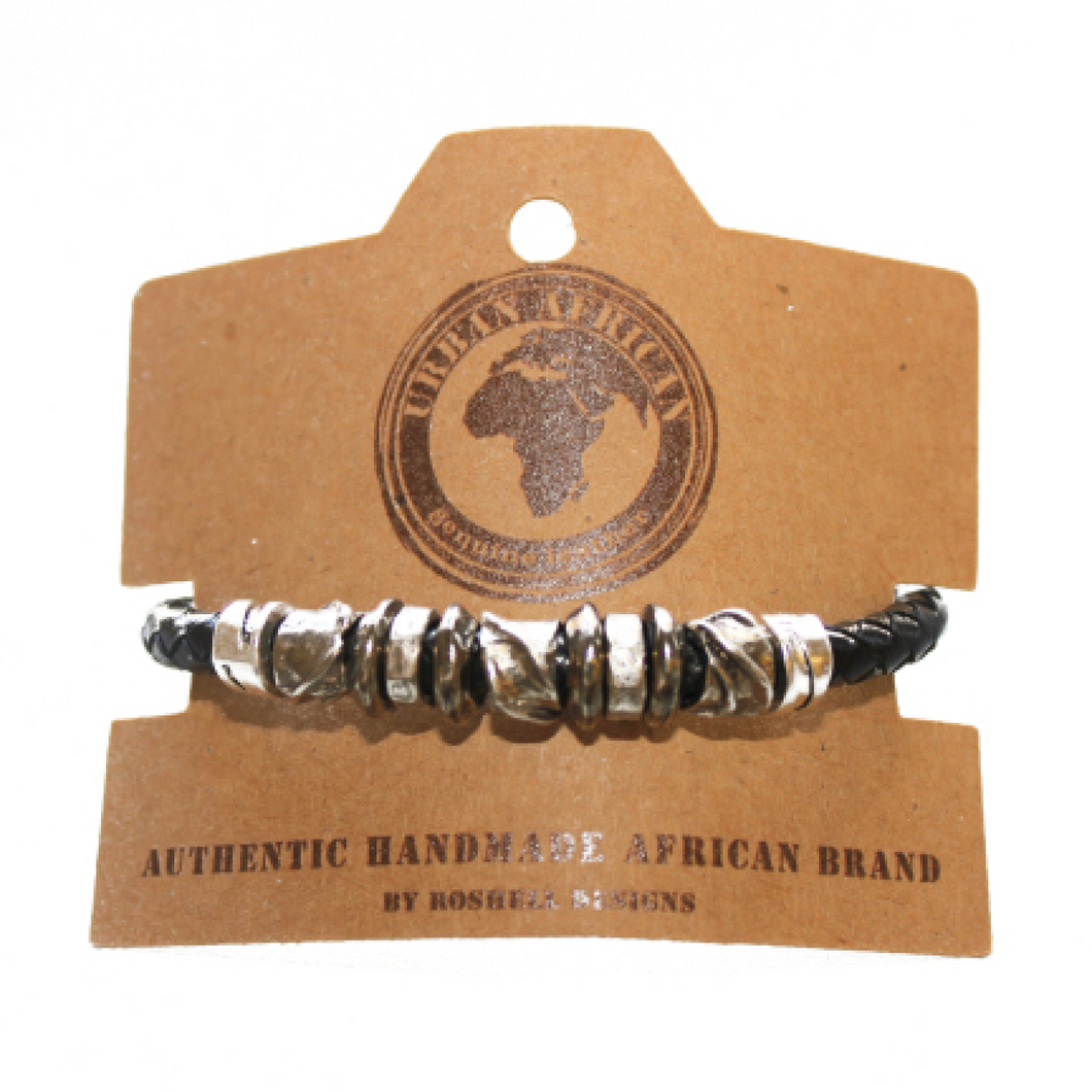 Urban Black Bolo Genuine Leather Bracelet with Silver Sliders