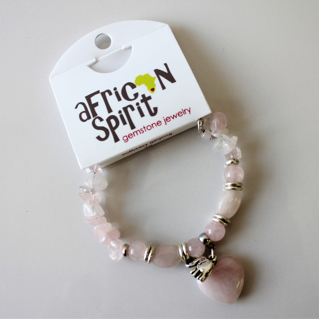 African Spirit Rose Quartz Charm Bracelet