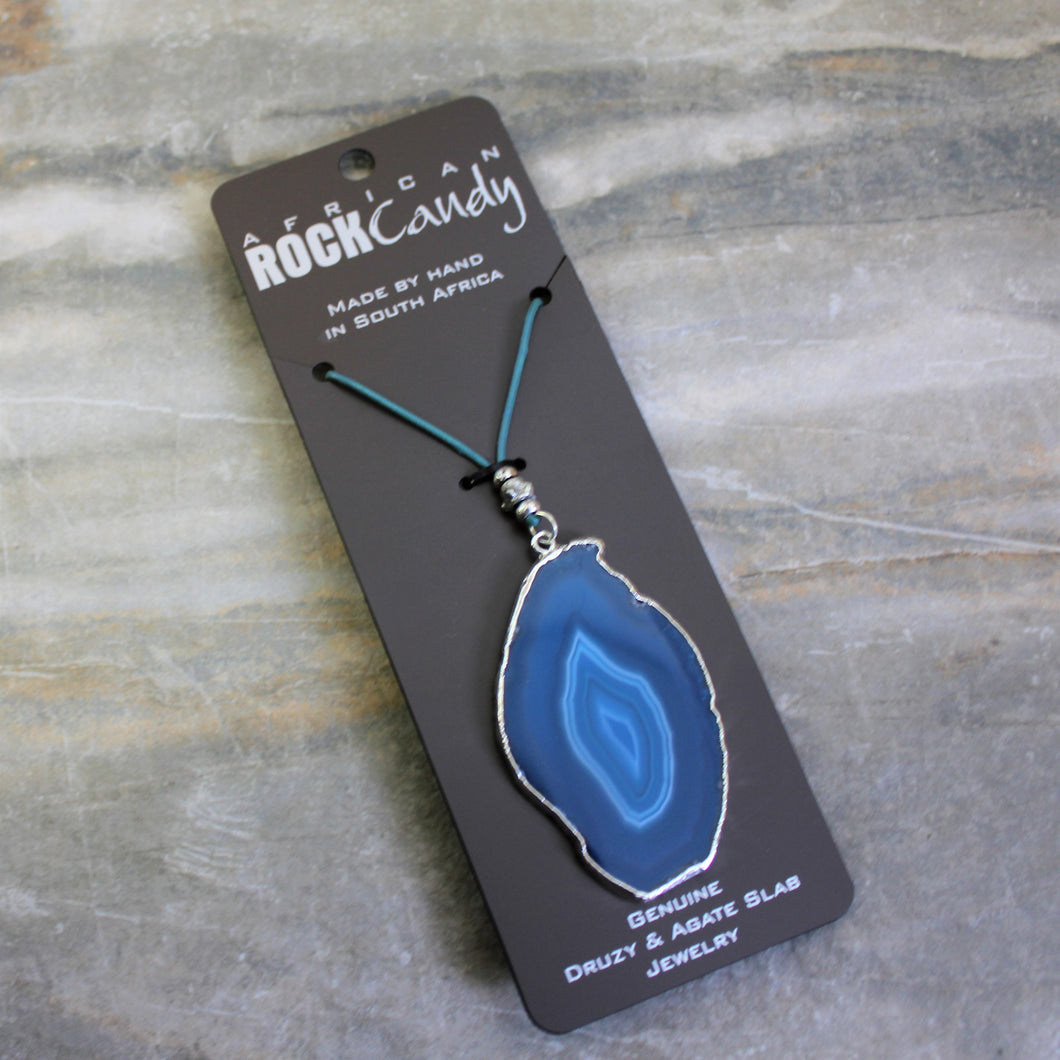 Rock Candy Teal Sliced Agate Pendant Necklace