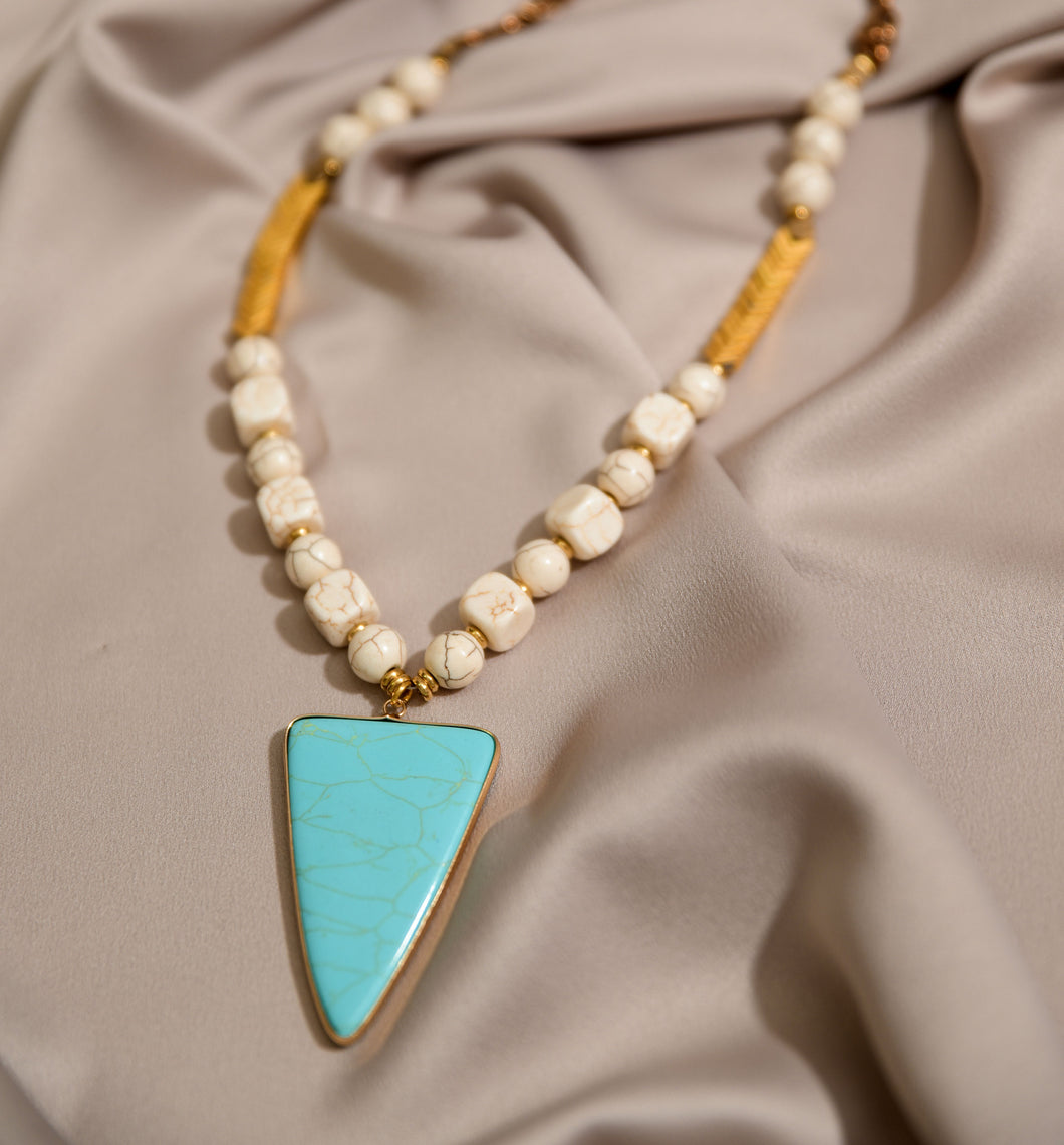 Shaba Howlite and Hematite Necklace with Turquoise Pendant