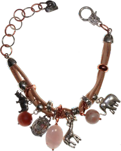 Thanda Sunstone and Rose Quartz Multi Leather Charm Bracelet