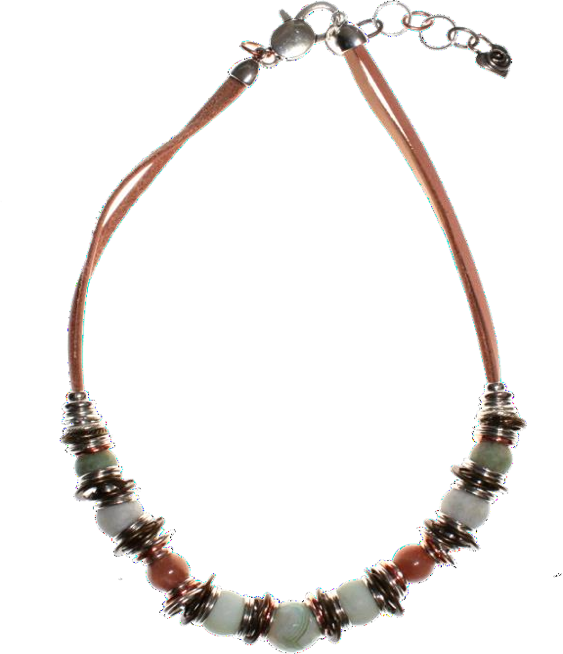 Thanda ½ Full Tan Genuine Leather Necklace with Amazonite and Sunstone