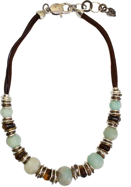 Thanda ½ Full Genuine Leather Necklace with Amazonite and Tigers Eye