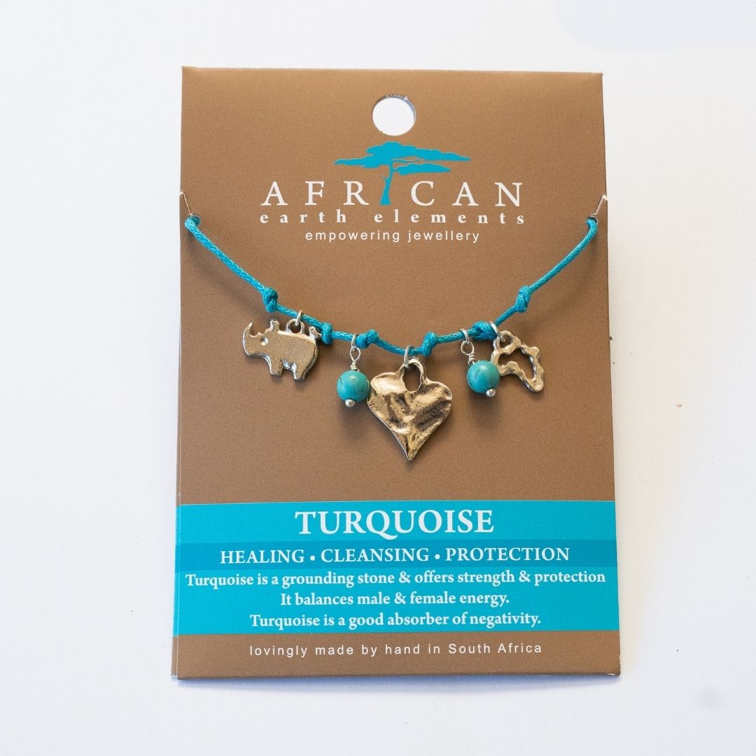 AFRICAN ELEMENTS CHARM NECKLACE - TURQUOISE