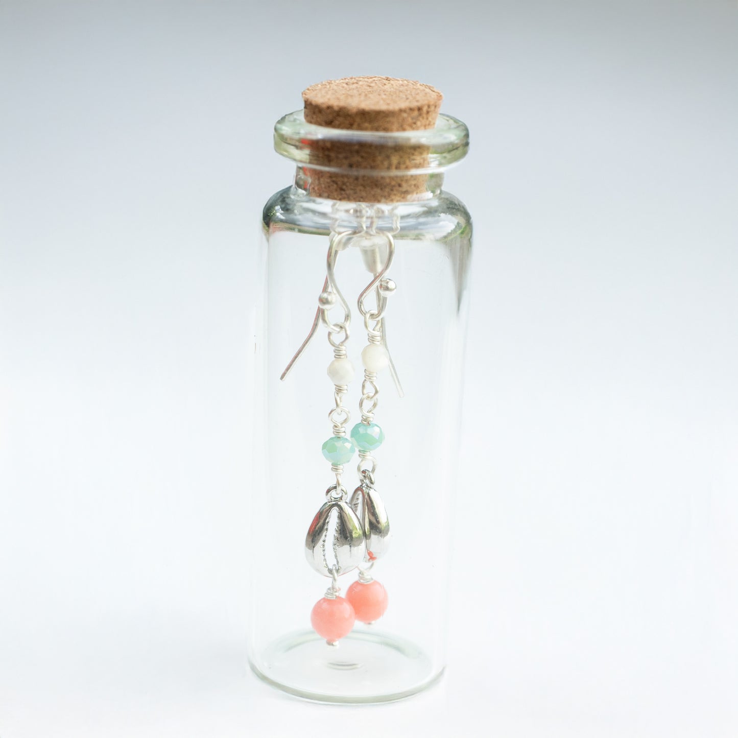 BOTTLED PEACH CORAL AND COWRIE SHELL - SILVER