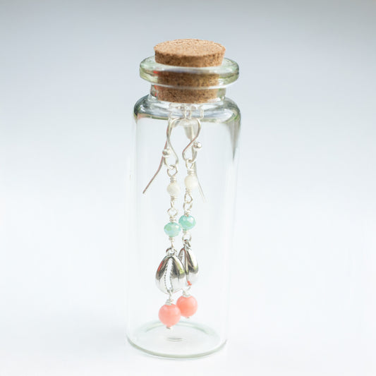 BOTTLED PEACH CORAL AND COWRIE SHELL - SILVER