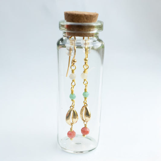 BOTTLED PEACH CORAL AND COWRIE SHELL - GOLD