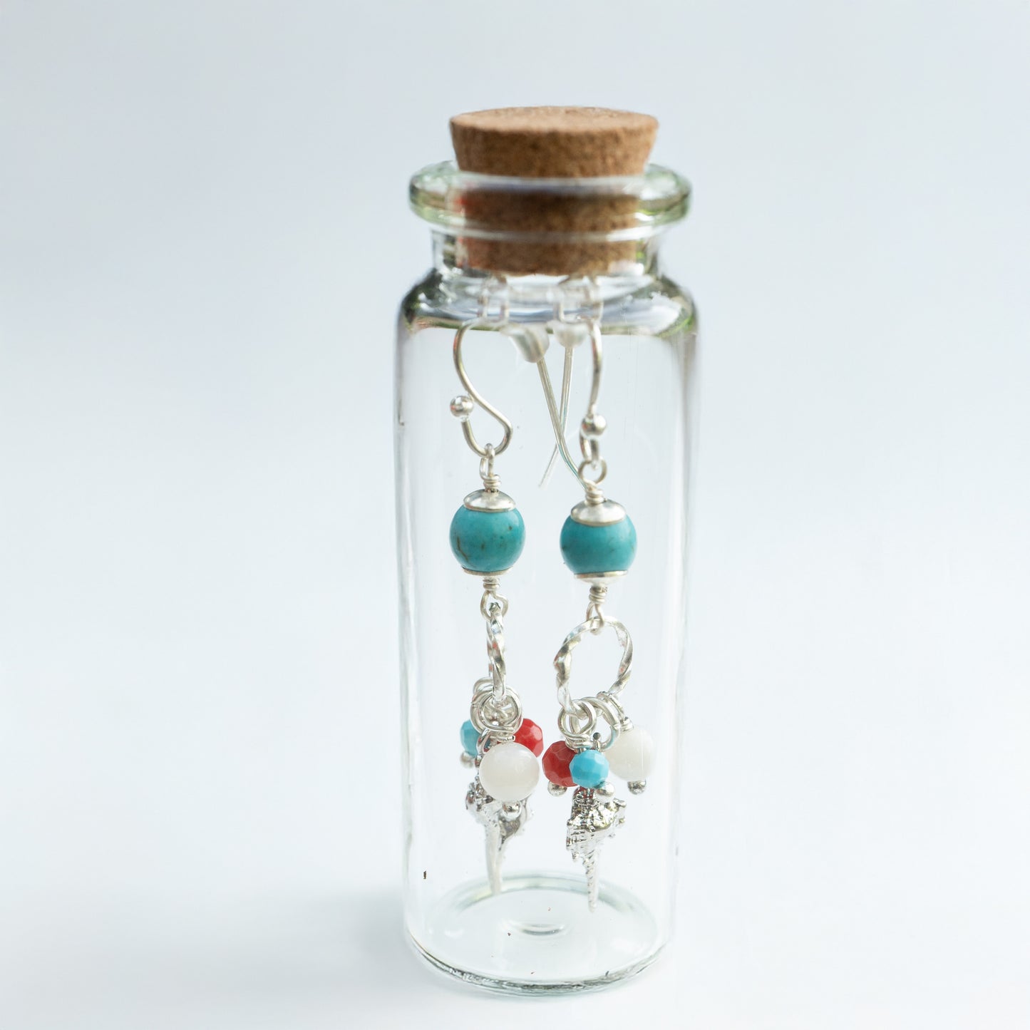 BOTTLED TURQUOISE AND SHELL CLUSTER - SILVER