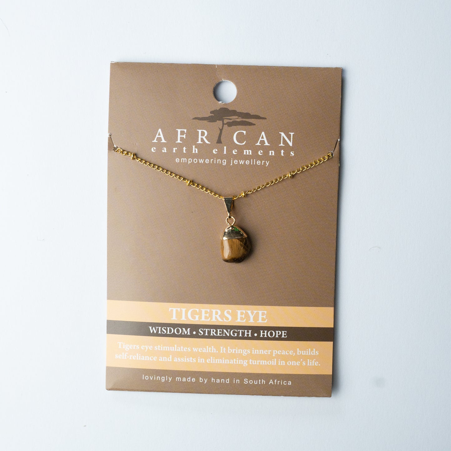 AFRICAN EARTH ELEMENTS TIGERS EYE PENDANT NECKLACE
