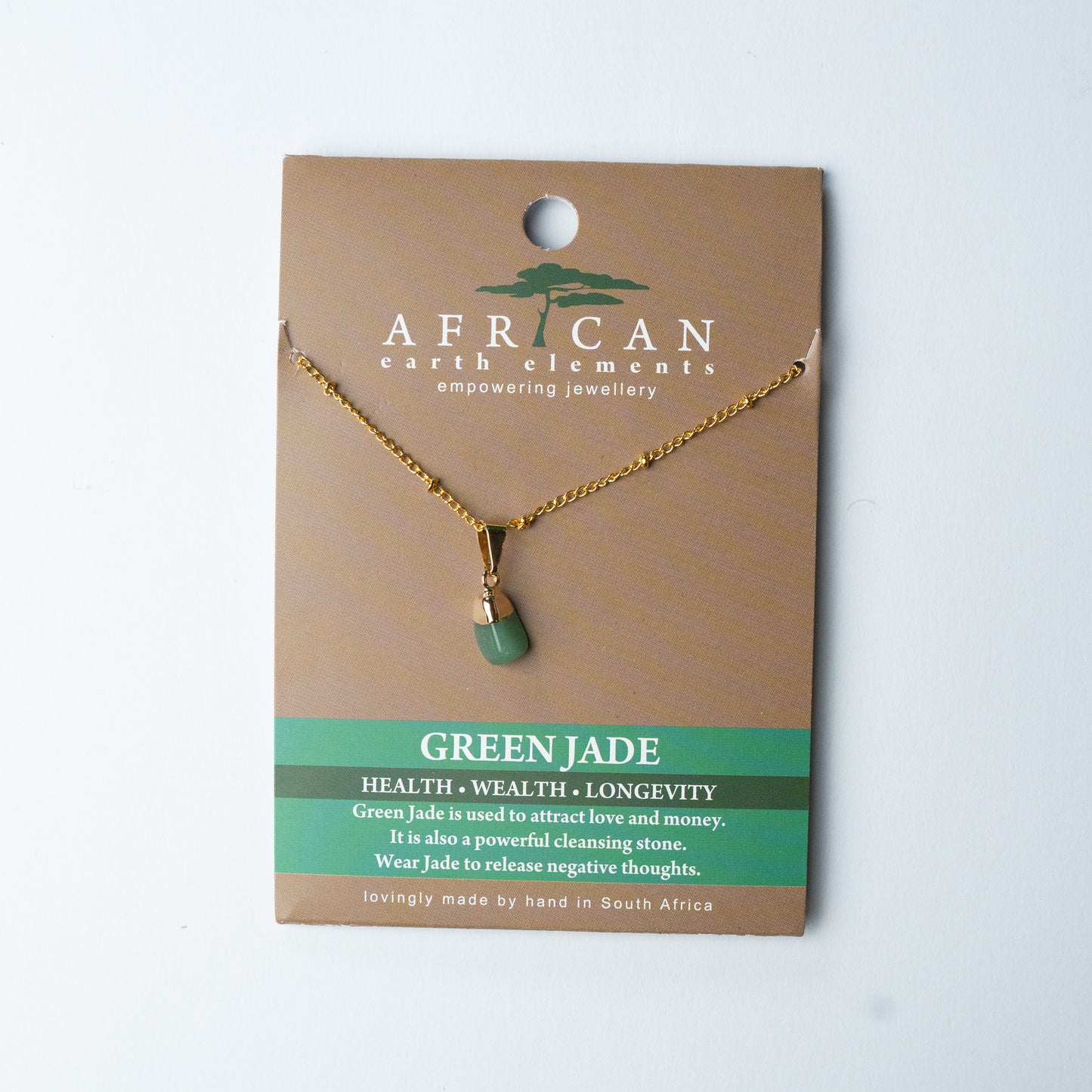 AFRICAN EARTH ELEMENTS GREEN JADE PENDANT NECKLACE