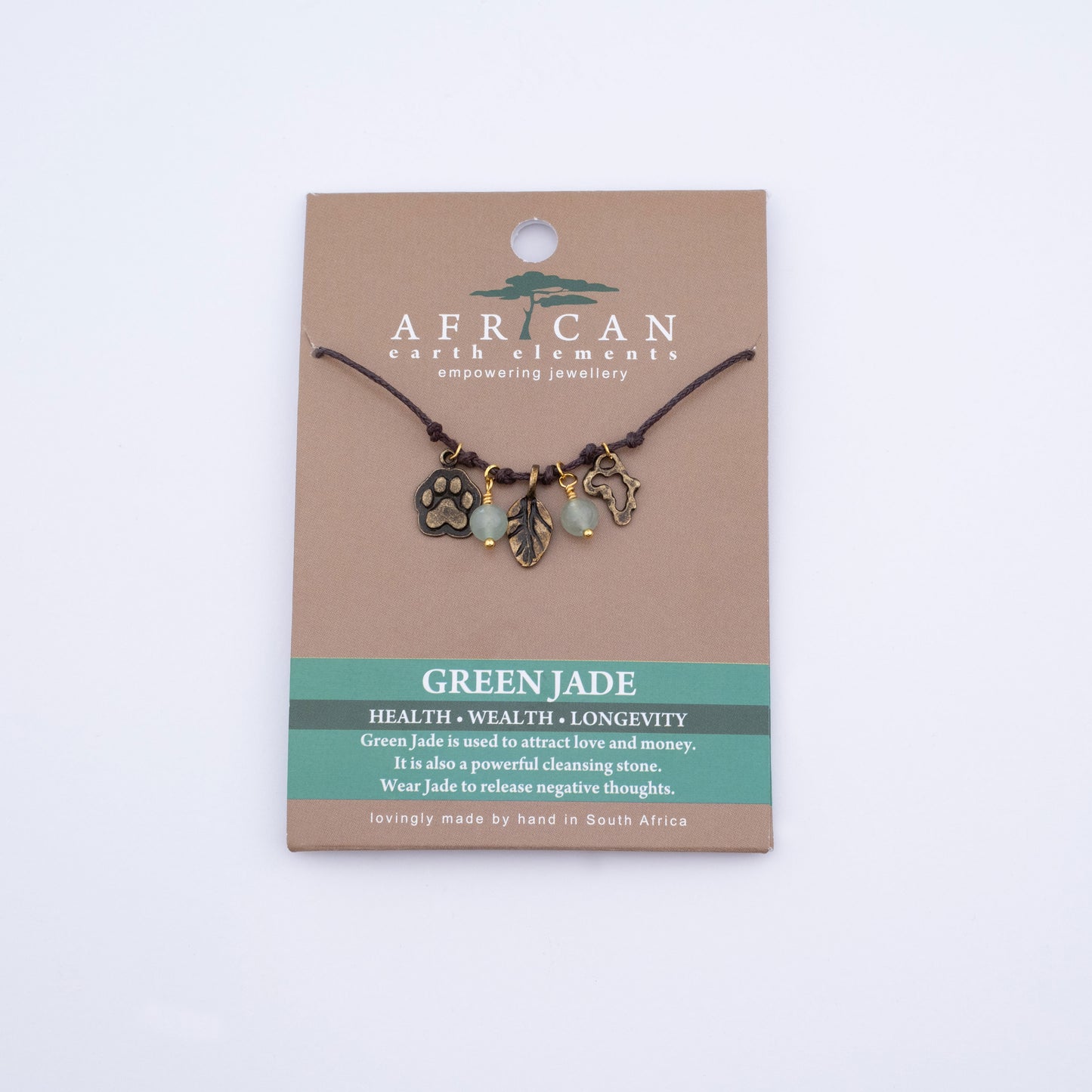AFRICAN EARTH ELEMENTS GREEN JADE CHARM NECKLACE