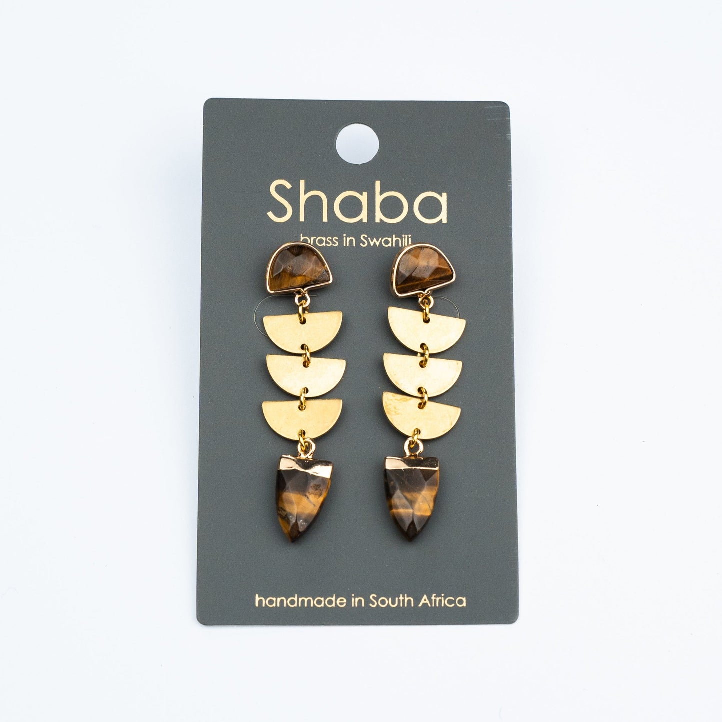 Shaba Tigers Eye half moon tusk earring