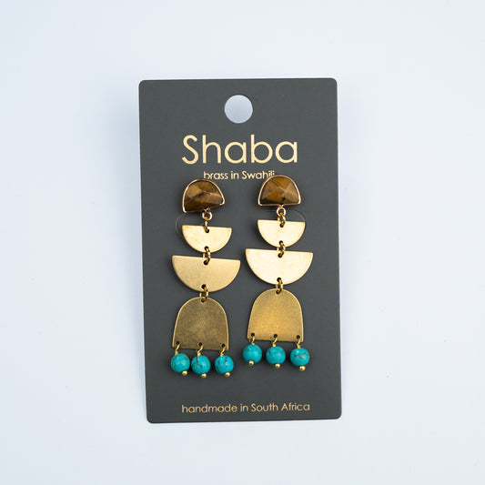 Shaba Tigers Eye Turquoise  Chandelier Earrings