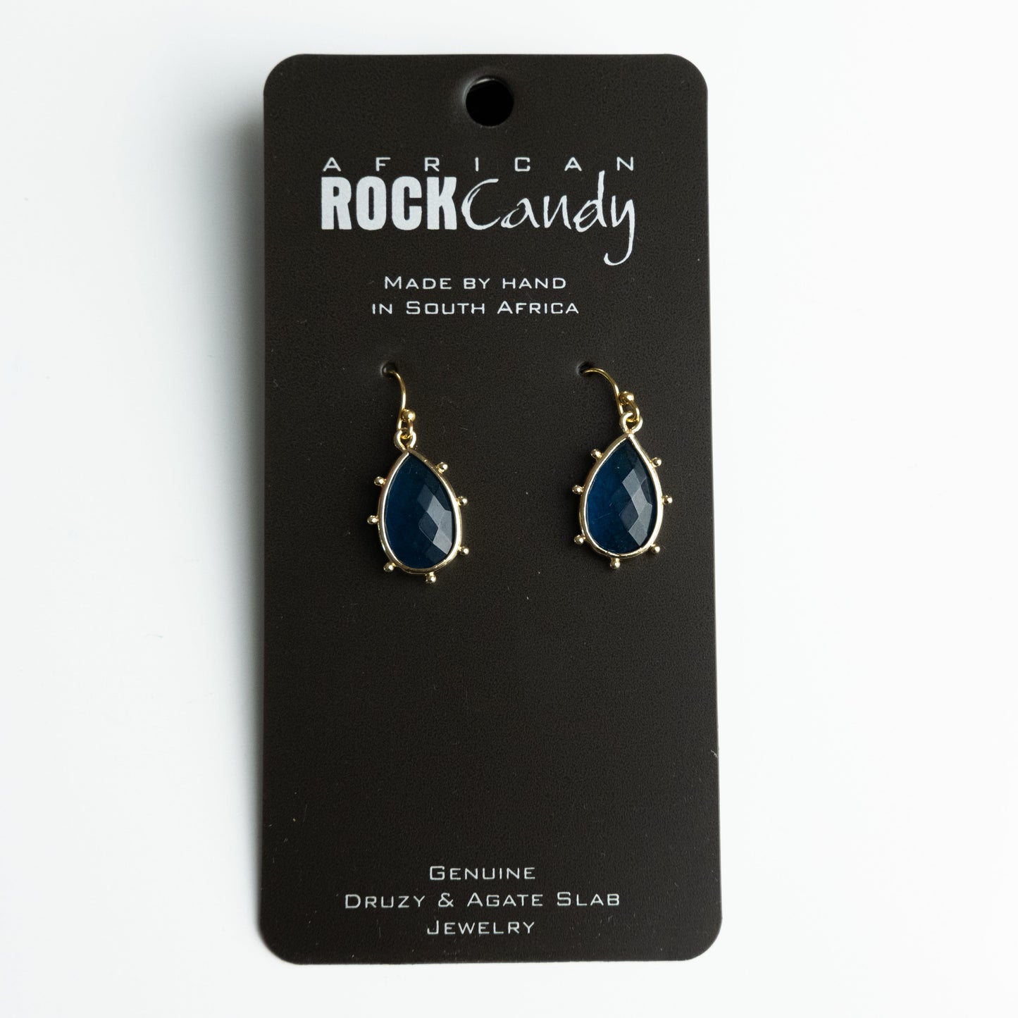African Rock Candy Blue Agate Medium Gemstone Earrings