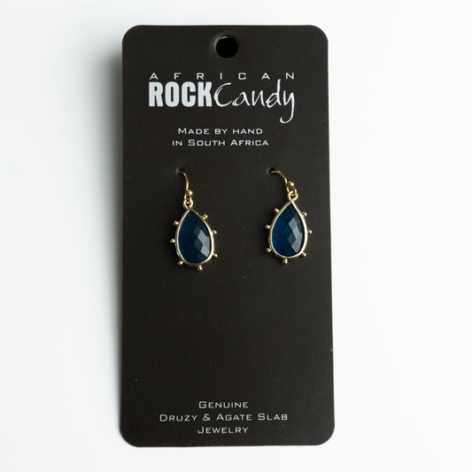 African Rock Candy Blue Agate Medium Gemstone Earrings
