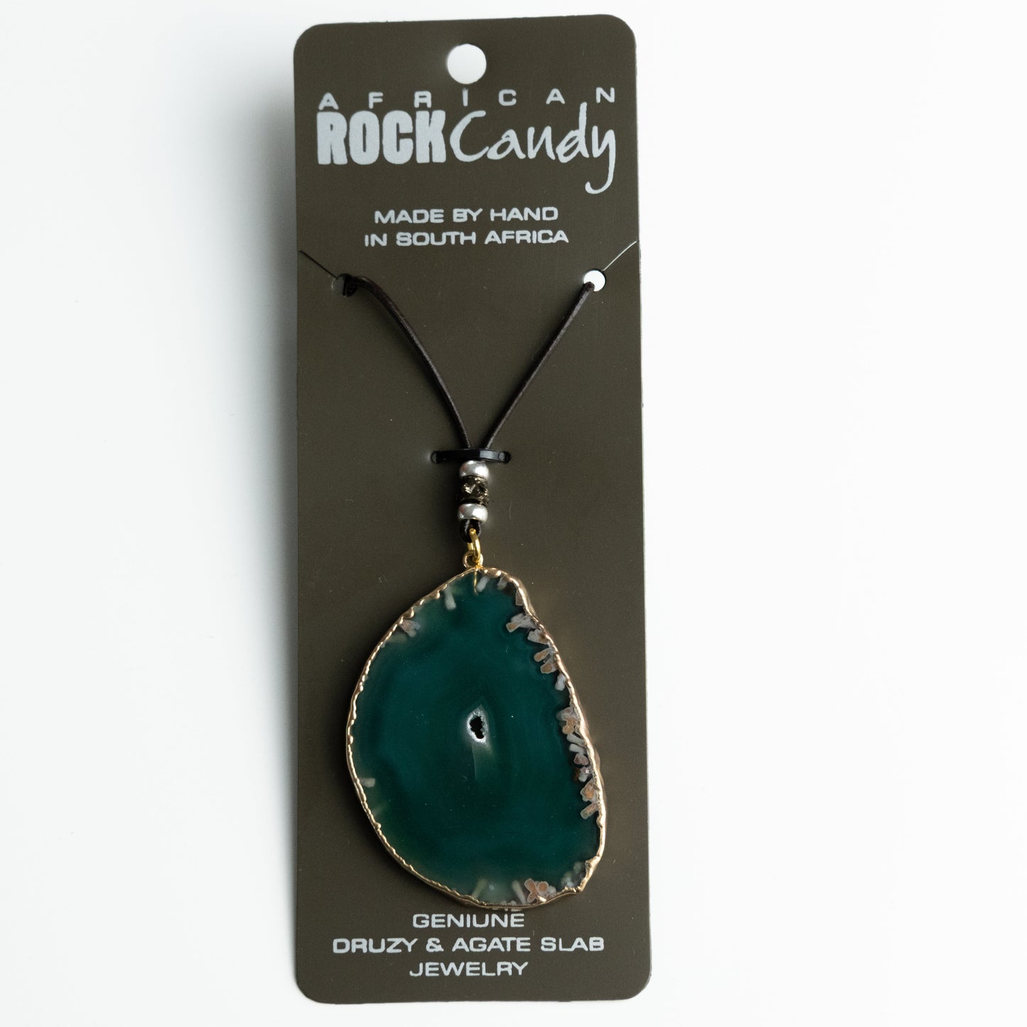 African Rock Candy Green Agate Slice Pendant Necklace