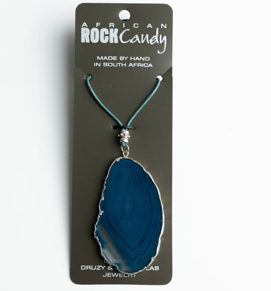 African Rock Candy Teal Agate Slice Pendant Necklace