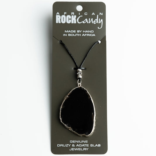 African Rock Candy Black Agate Slice Pendant Necklace