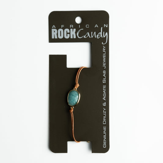 African Rock Candy Green Agate Leather Bracelet