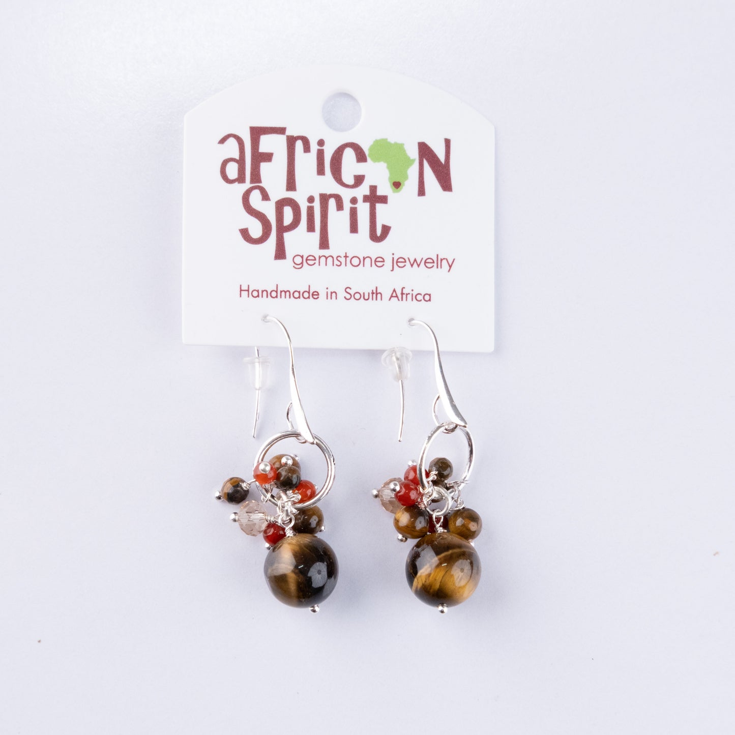 African Spirit Round Cluster Tigers Eye Earrings