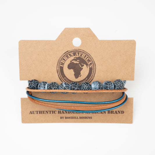 URBAN MIX BLUE AGATE TAN BRACELET