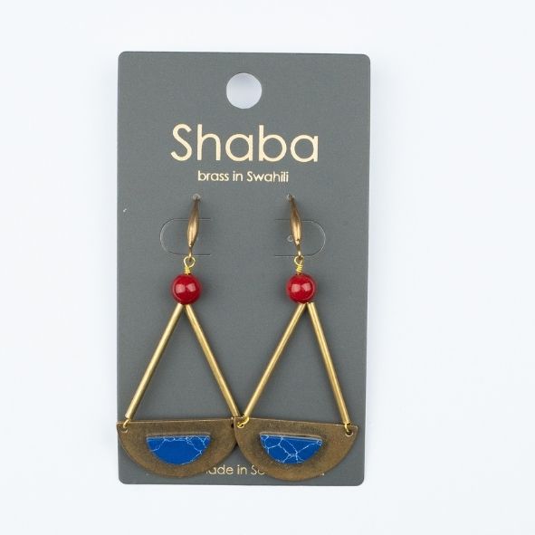 Shaba Lapis Lazuli and Coral Moon Earrings