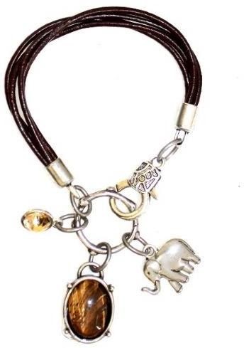 Thanda 3 Strand Genuine Leather bracelet with Tigers Eye Charm