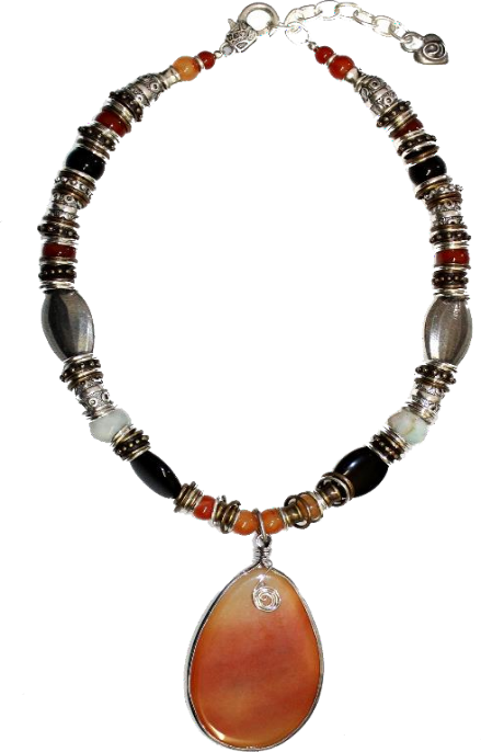 Thanda Full Mix Stone Necklace with Carnelian Pendant