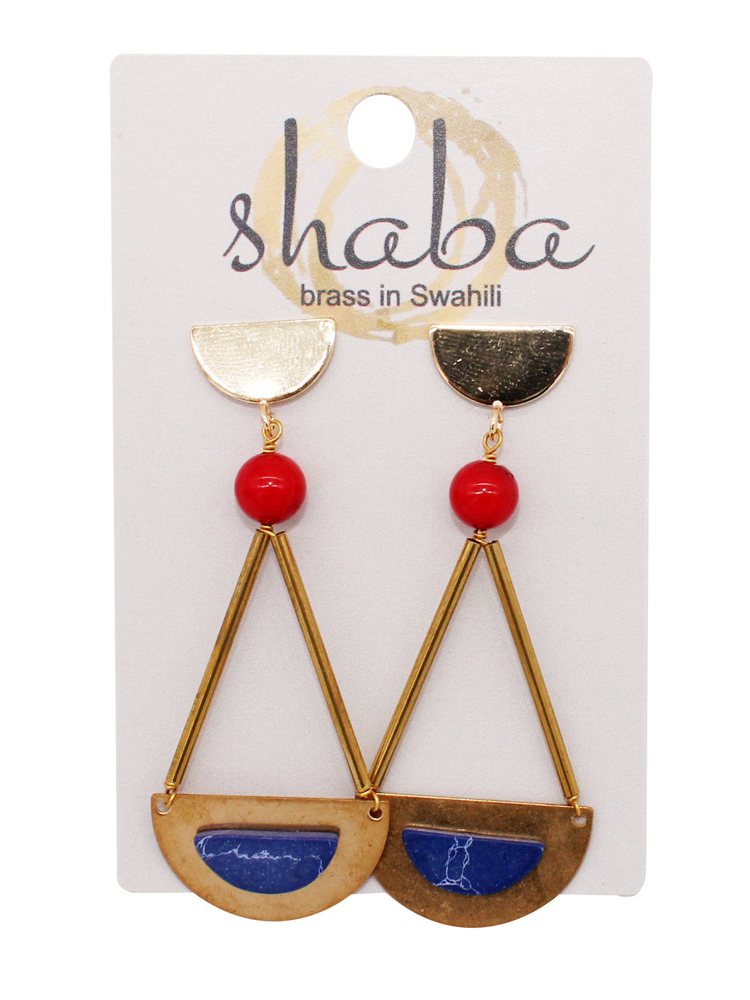 Shaba Lapis Lazuli and Coral Moon Earrings