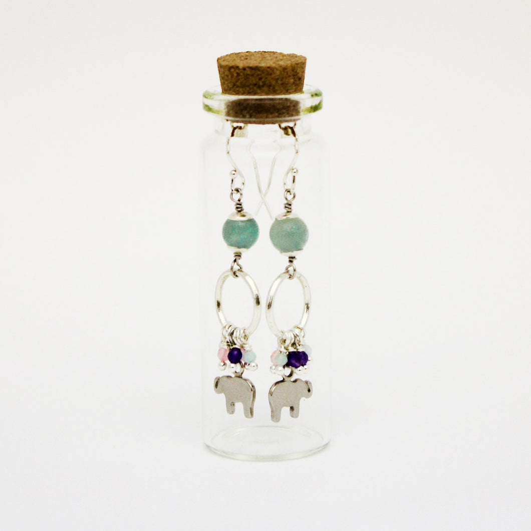 Bottled Amazonite, Amethyst and Rose Quartz Earrings