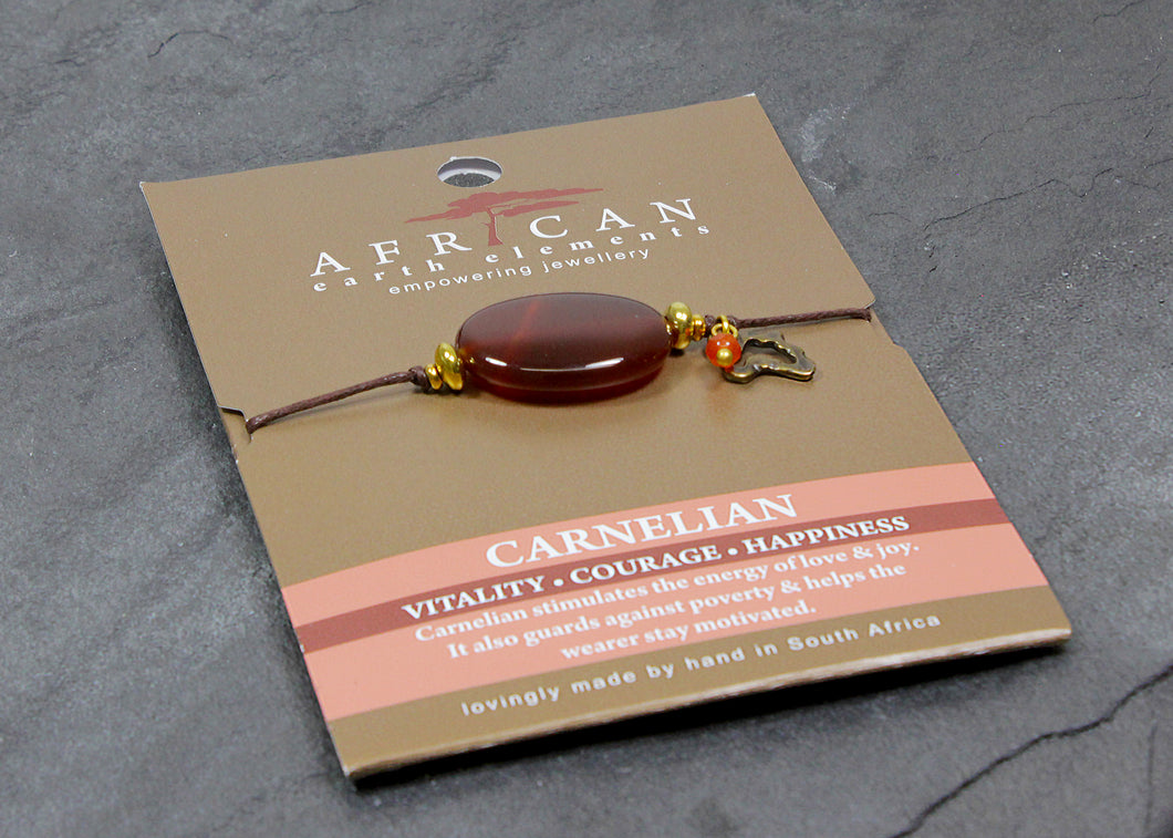 African Earth Elements Carnelian Oval Bracelet with African Map Detail