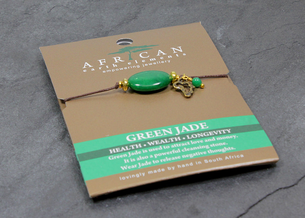 African Earth Elements Green Jade Oval Bracelet with African Map Detail