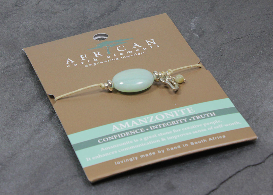 African Earth Elements Amazonite Oval Bracelet with African Map Detail