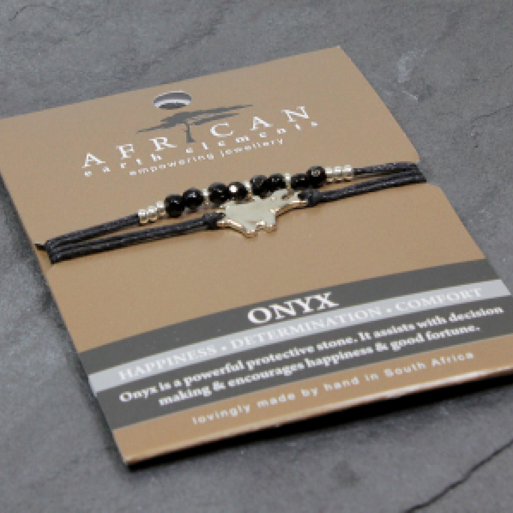 African Earth Elements Onyx Double Bracelet with Hippo Charm
