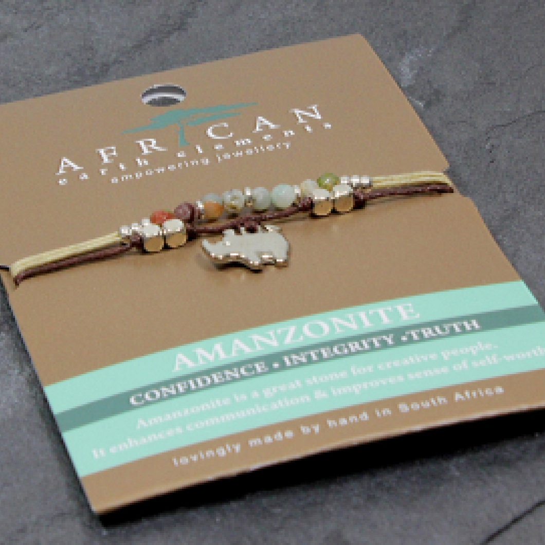 African Earth Elements Amazonite Double Bracelet with Rhino Charm