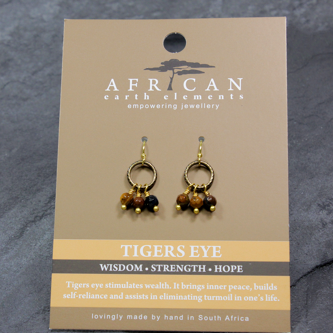 African Earth Elements Tigers Eye Cluster Earrings