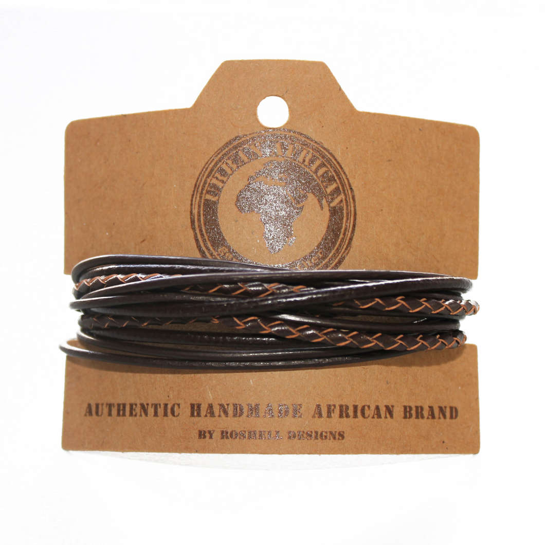 Urban Brown Genuine Leather Multi Wrap Bracelet