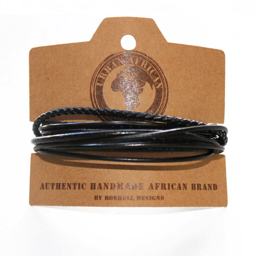 Urban Black Genuine Leather Multi Wrap Bracelet