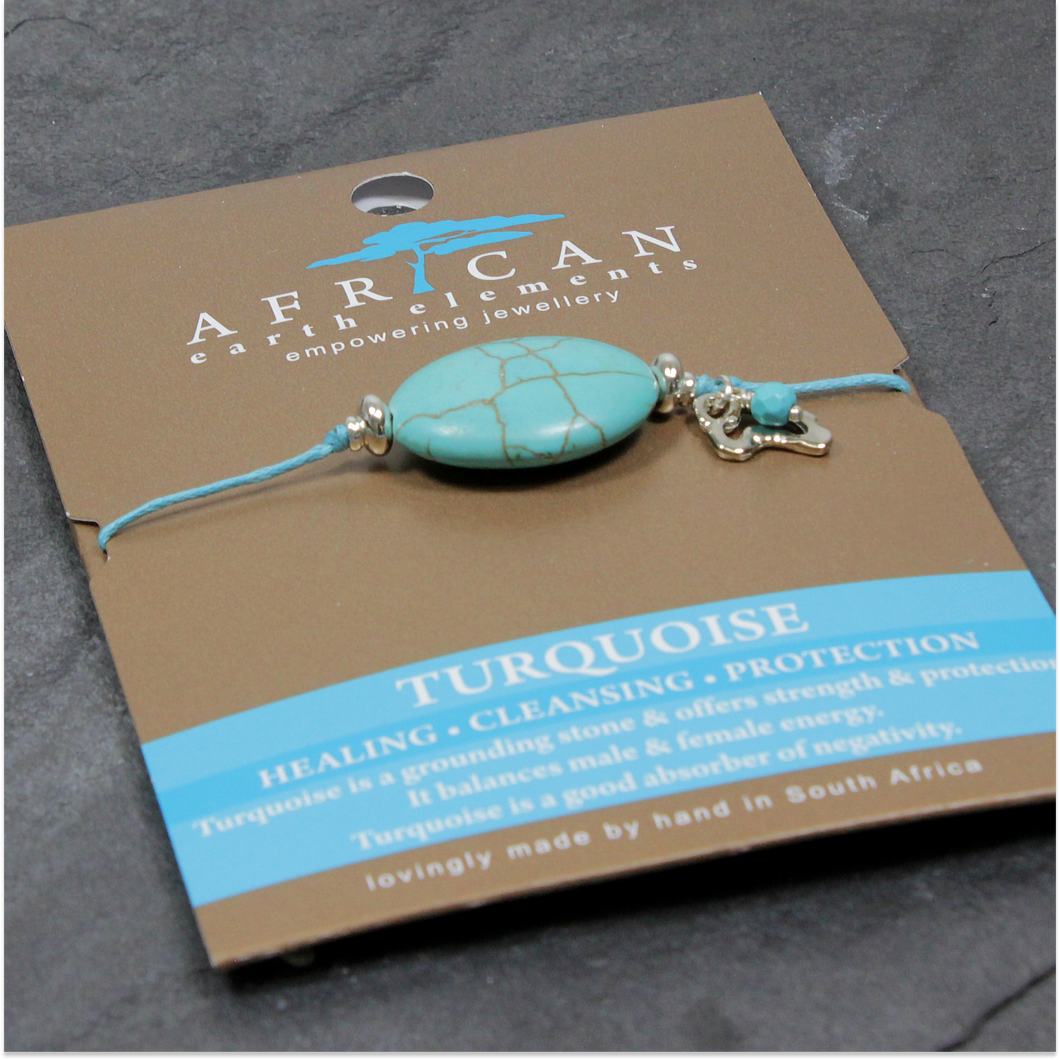 African Earth Elements Turquoise Oval Bracelet with African Map Detail