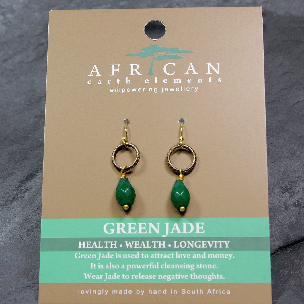 African Earth Elements Green Jade Drop Earrings