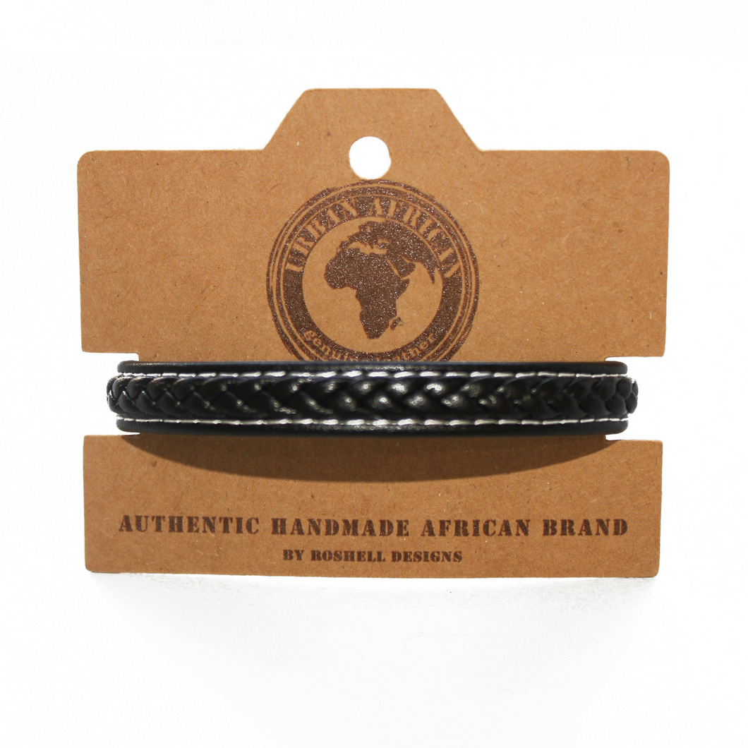 Urban Black Stitch Plaited Genuine Leather Bracelet