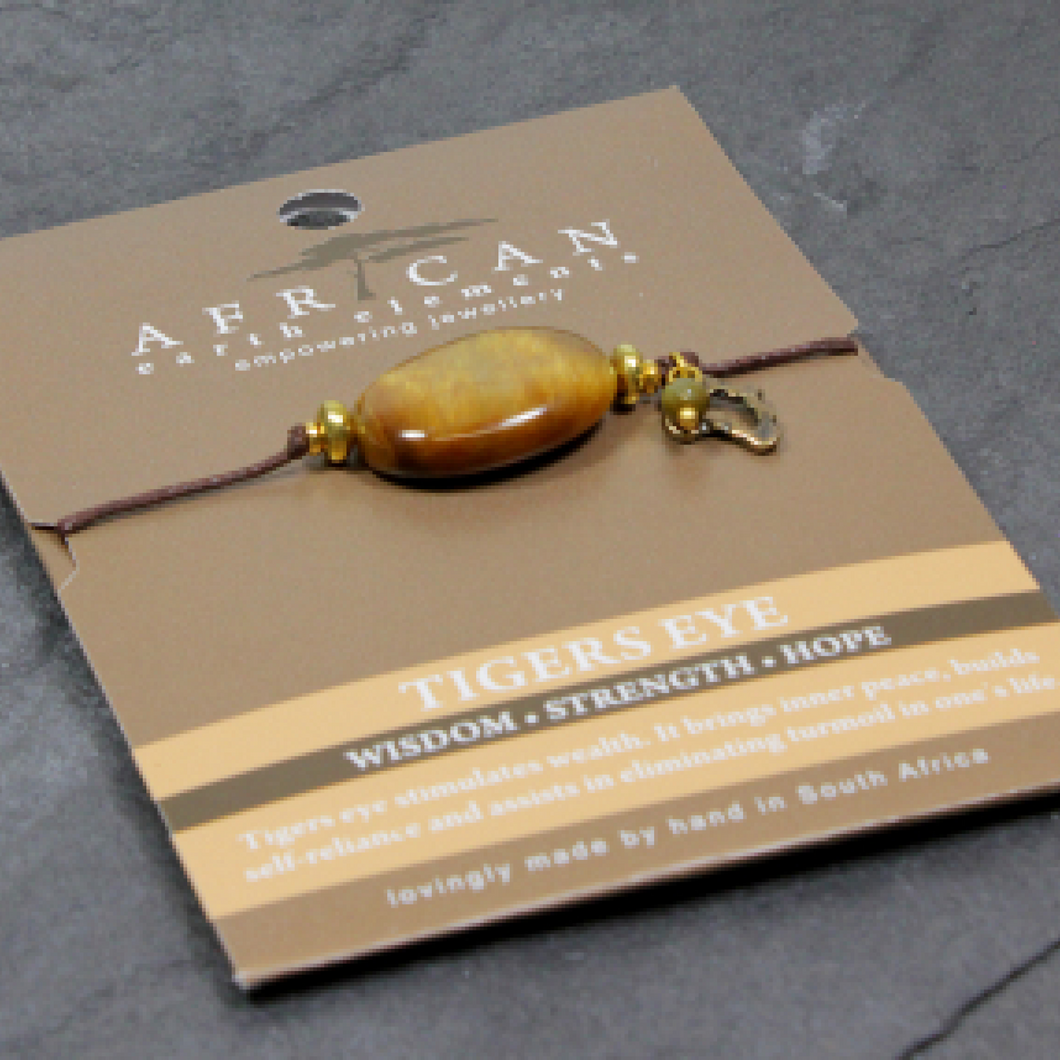 African Earth Elements Tigers Eye Oval Bracelet with African Map Detail