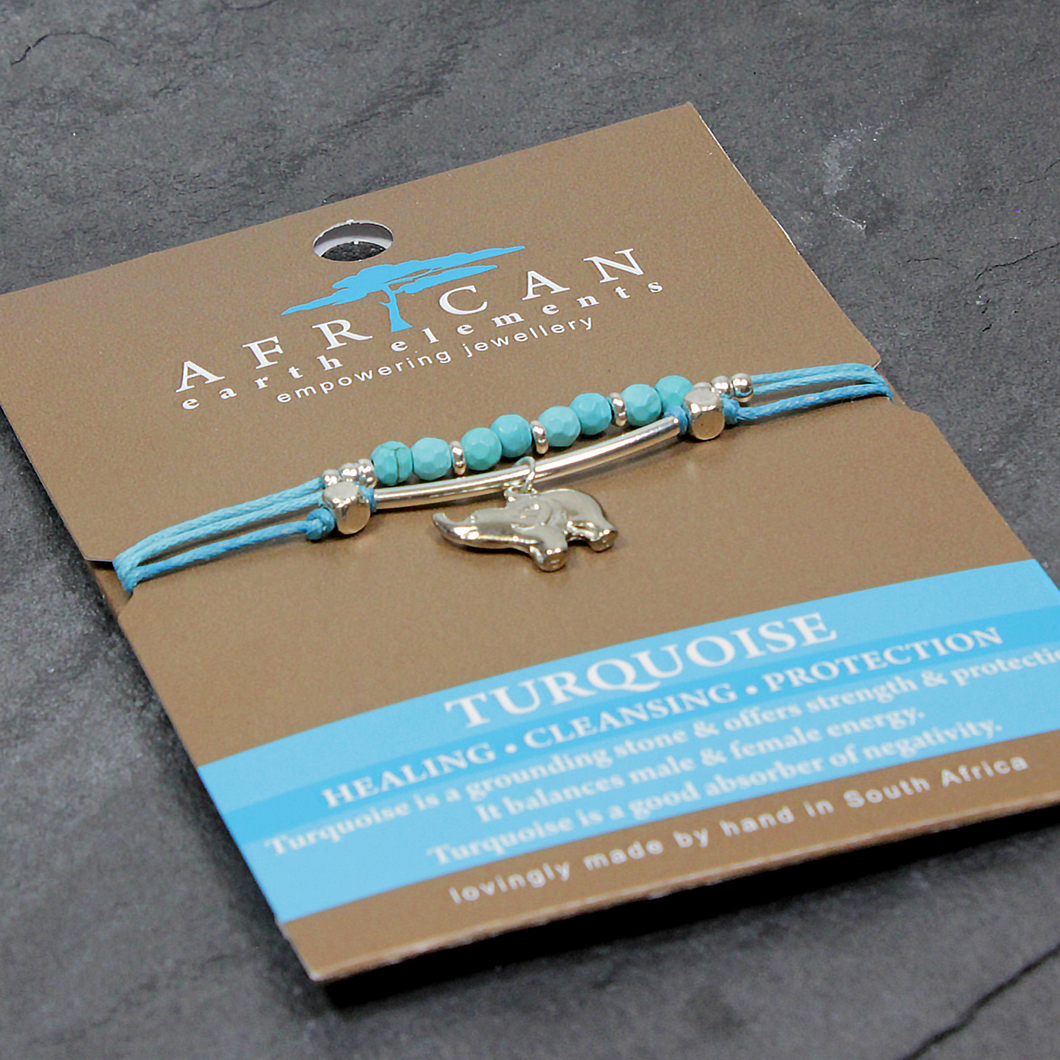 African Earth Elements Turquoise Double Bracelet with Elephant Charm