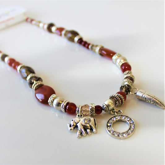 African Spirit Carnelian and Smokey Quartz Bling Necklace